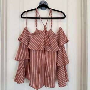 Express Striped Pink Ruffle Women Top
